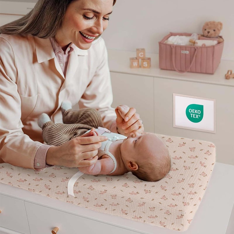 MiFlor Mi Flor 4 Pack Muslin Changing Pad Cover 16x32x5 inches – Ultra Soft CPC Certified Baby Changing Table Cover with Elastic Corners, 360° Fit, Lightweight, Breathable, Fits Most Changing Pads - Image 4